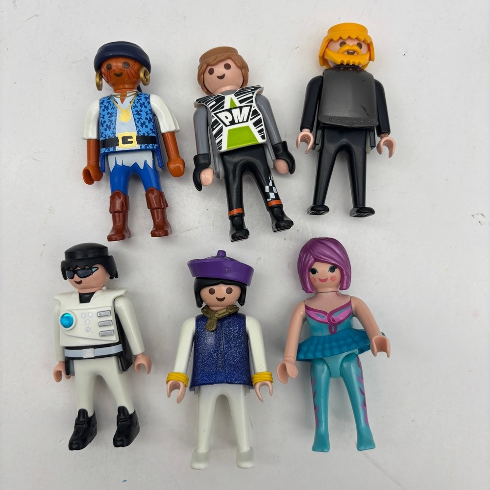 Playmobil Mixed Figure Lot of 6 Pirate Racer Knight Astronaut Fairy Figures